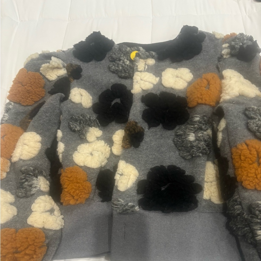Gray Sweater Jacket with Floral Appliqué Size xl